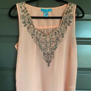 Pretty Pink Sheer Beaded Blouse Sz L